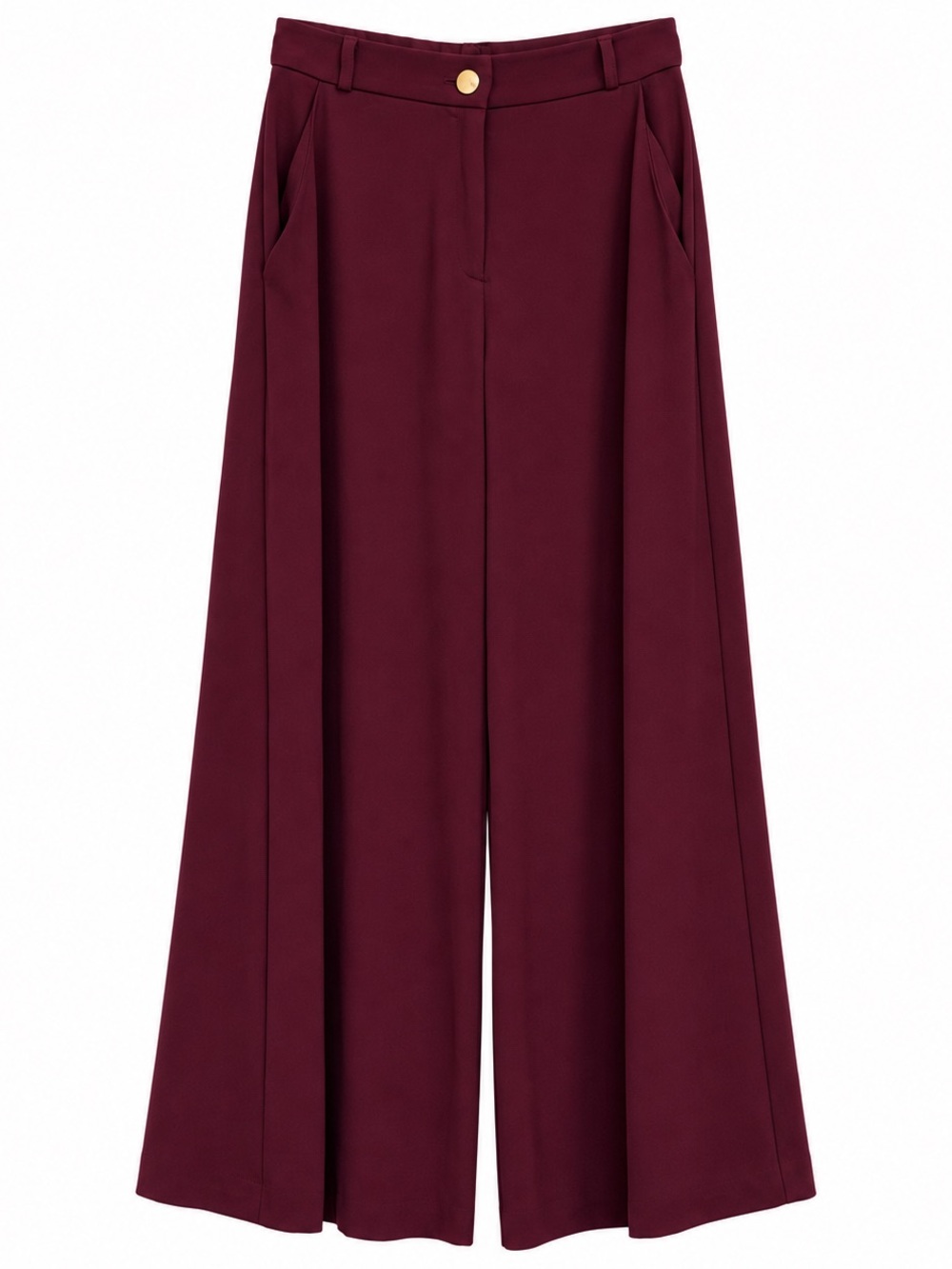 Joseph Ribkoff EDIT 57 Burgundy High Rise Wide Leg Pants Gold Button US 2